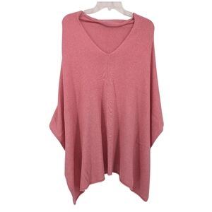 J. Jill Cotton Cashmete Pink V-Neck Poncho Pullover One Size Lightweight